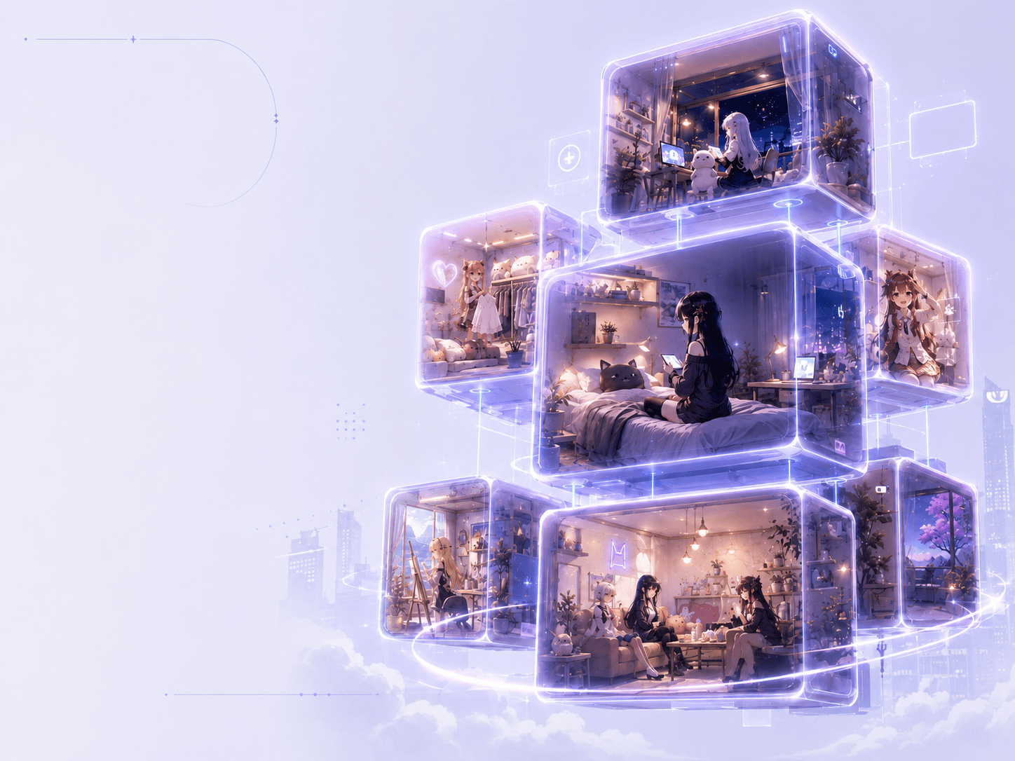 Stackable modular cubes expanding a multiverse of character homes